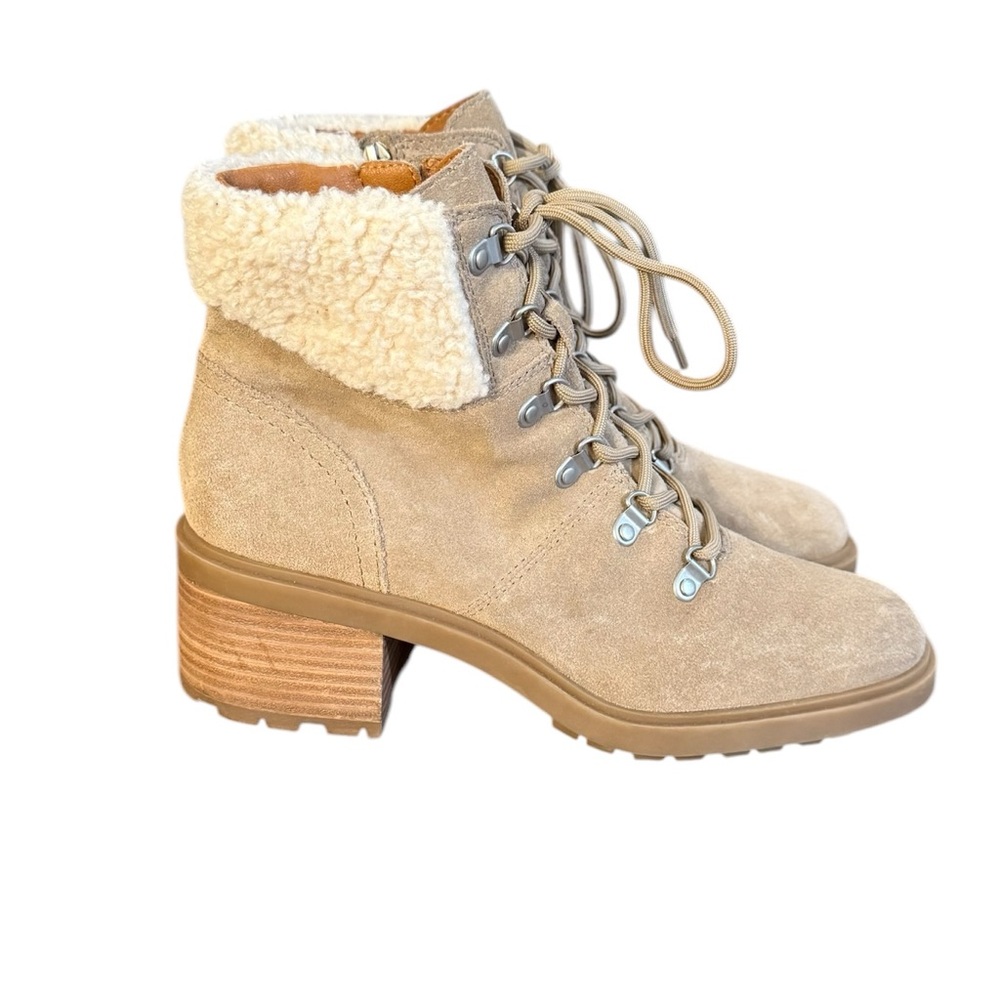 Lucky Brand Demia Dune Oiled Suede Heeled Booties Womens Size 9M